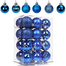 24Pcs Blue Baubles for Christmas Tree Decorations,60mm/2.36" Large Xmas Bauble Hanging Ball,Christma Balls Ornaments with String,Shatterproof Navy Christmas Baubles for Xmas Tree Holiday Party Decor