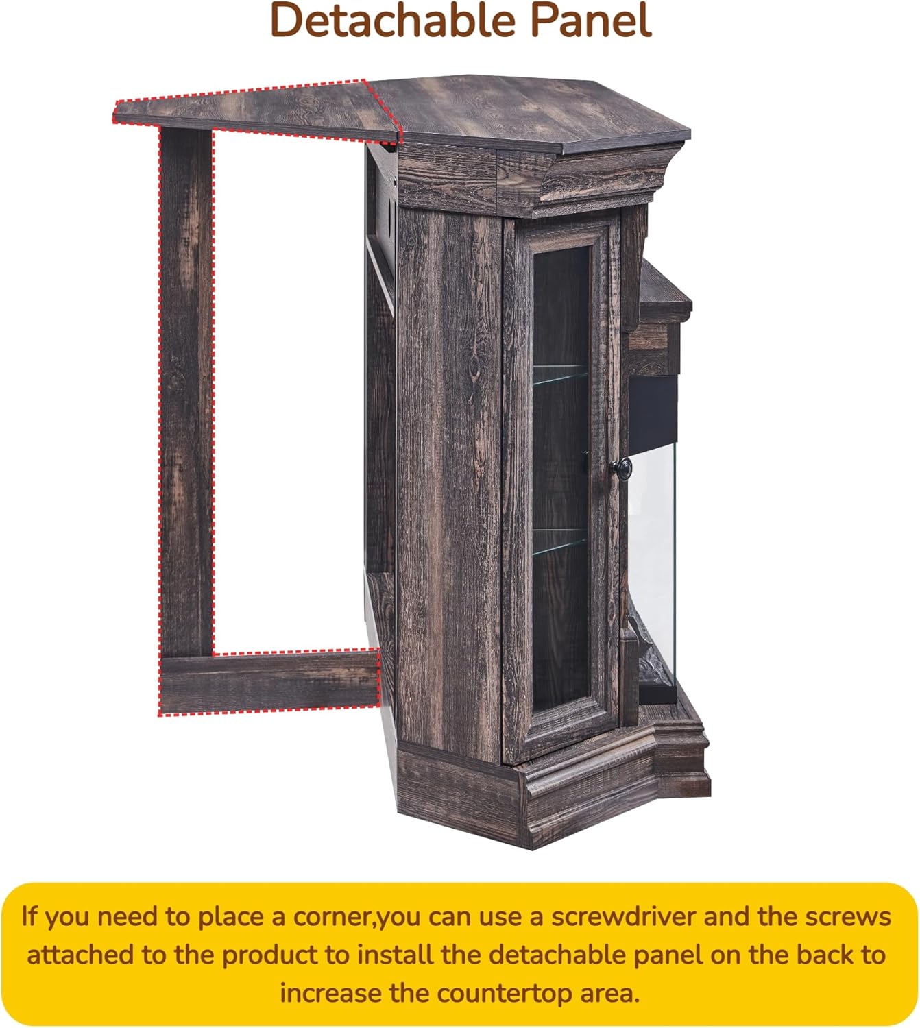 OKD 56'' Corner Fireplace TV Stand with 30'' 3-Sided Electric Fireplace, Fits Up to 65 Inch TV, Farmhouse Entertainment Center for Living Room - Hidden Flip-Up Cubby, Shelves & LED, Dark Rustic Oak