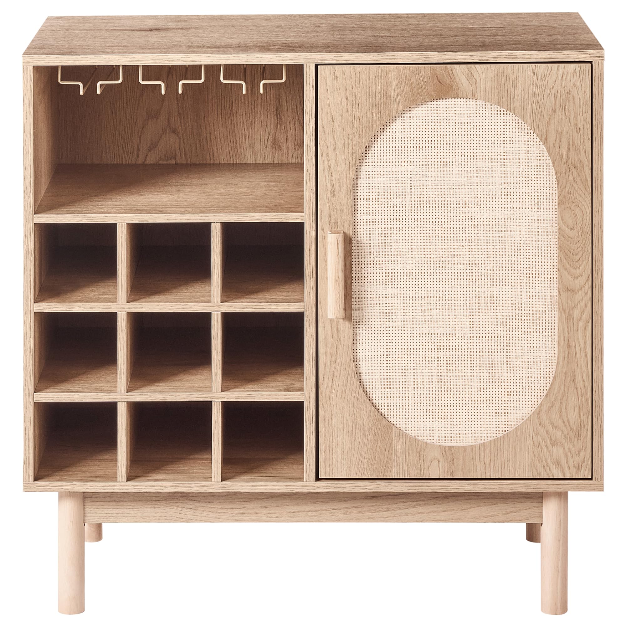 Mueble botellero para vinos de aglomerado con Patas de Madera Frente de ratán Estilo Boho marrón Claro Costello