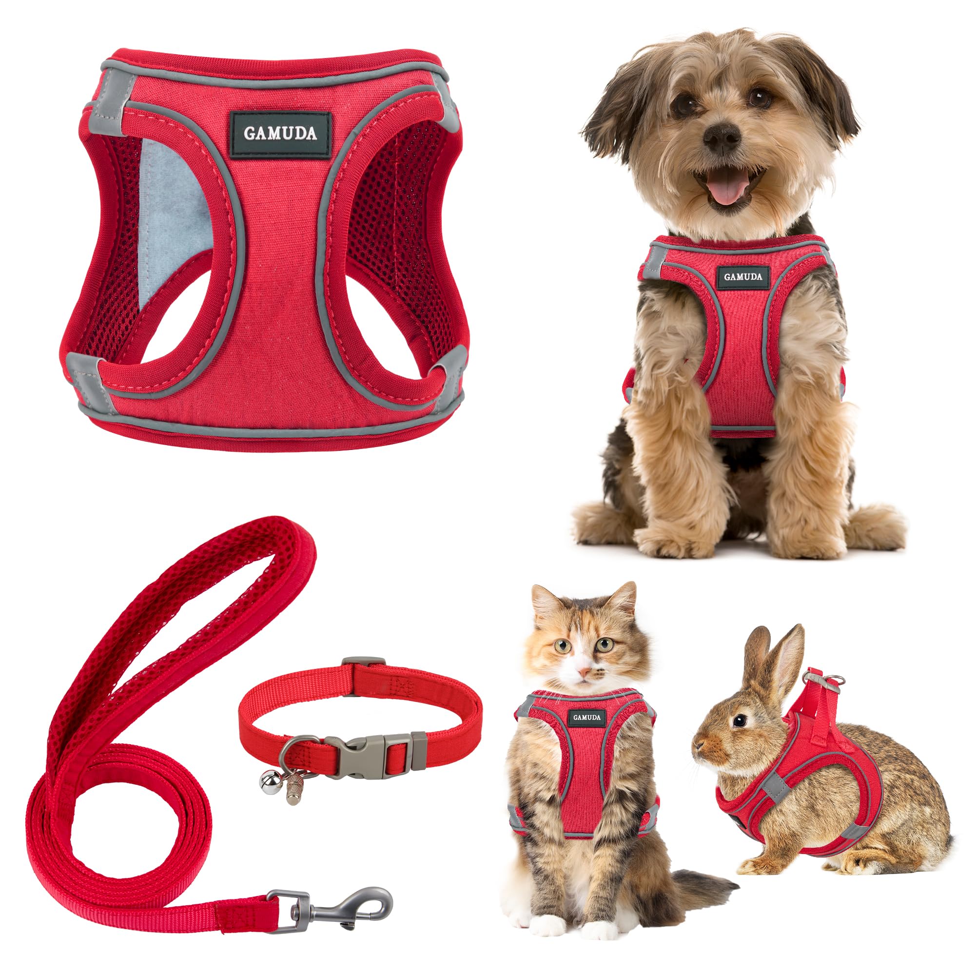 GAMUDA Small Pet Harness Collar and Leash Set, Step in No Chock No Pull Linen Fabric Soft Mesh Dog Vest Harnesses Reflective for Dogs Puppy Cats