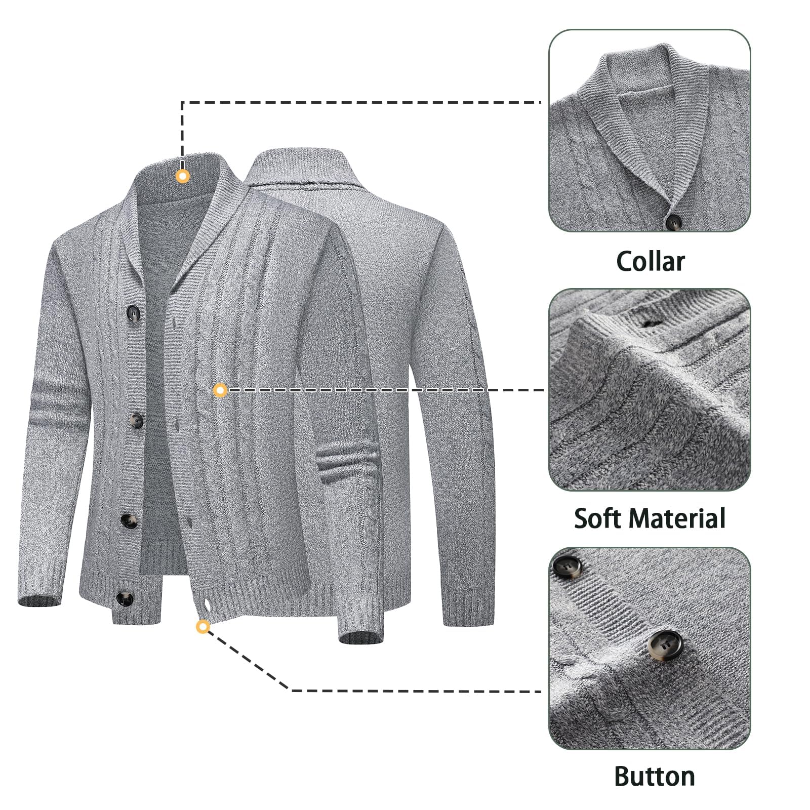 Cardigan Gilet Homme avec Boutons pour Hiver Chaud Col Châle Pull Veste en Maille Chandail Chaud Slim Fit Épais Tricot Polaire