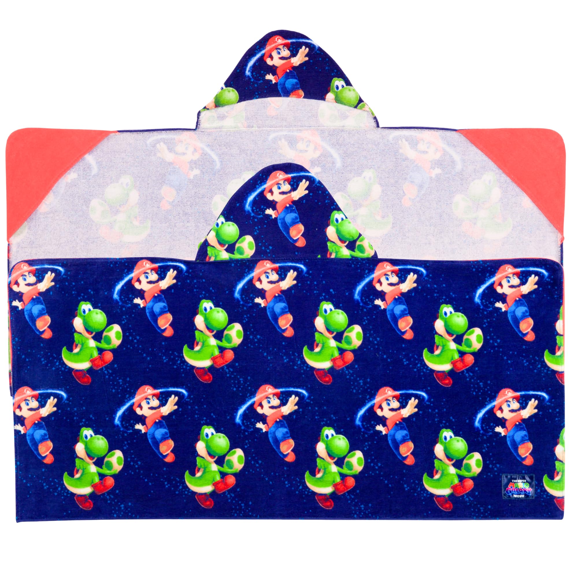 The Super Mario Galaxy Movie Kids Super Soft Bath/Pool/Beach Soft Cotton Terry Hooded Towel Wrap, 24 in x 50 in, Mario &amp; Luigi, (100% Officially Licensed Product) By Franco