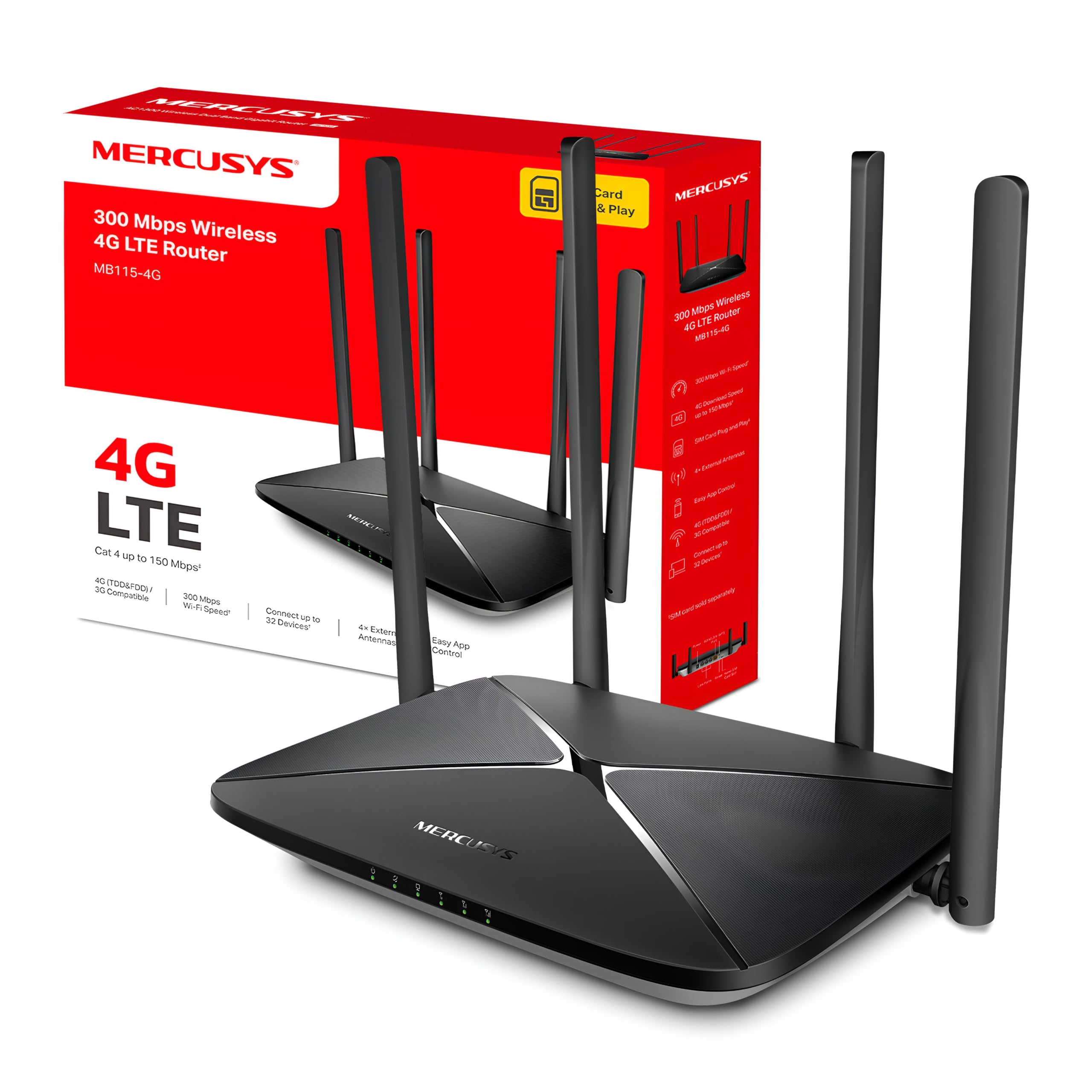 MERCUSYS MB115-4G 4G Router with SIM Slot, N300 Portable WiFi Travel Router