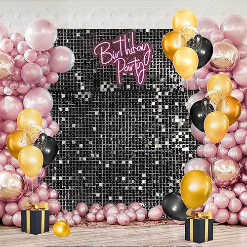 Ayfjovs Paquete de 36 paneles de fondo de pared negros brillantes de 12 x 12 pulgadas, fondo negro brillante para bodas, fiestas de cumpleaños,