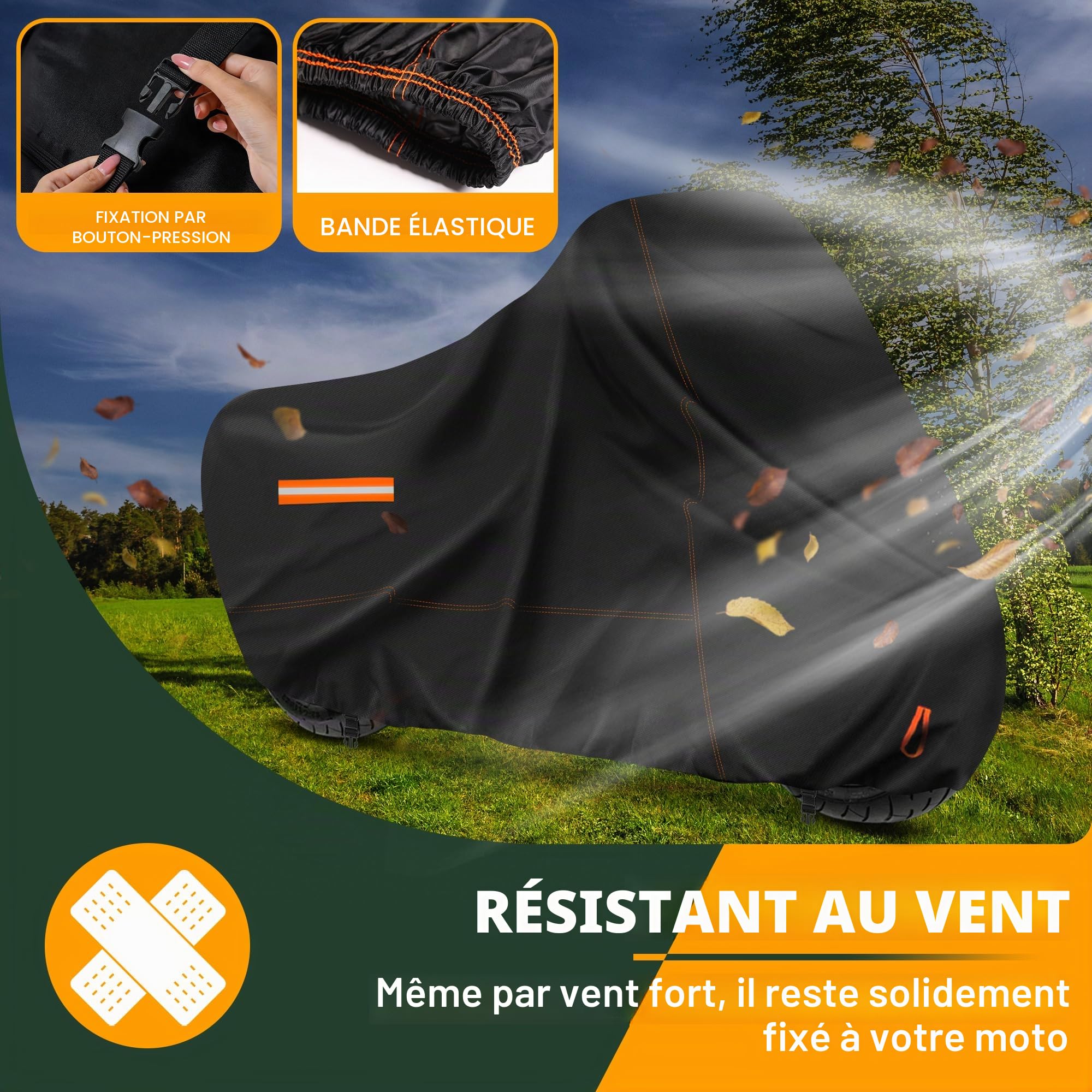 Enzeno Housse Moto Exterieur Impermeable,Bache Moto Interieur 210D Protection au Pluie Poussière UV Hiver Été,Couverture pour Scooter Mobylette Street/Aventure/Cruiser/Touring - 275x105x125cm
