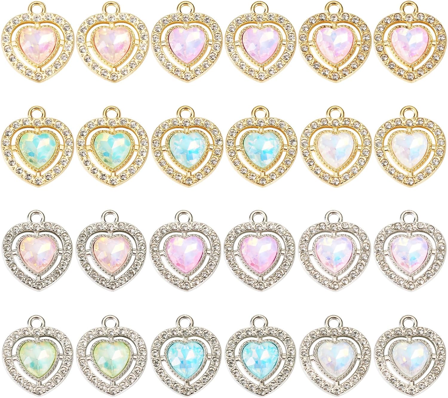 FASHEWELRY 24Pcs Rhinestone Heart Charms 12 Colors Alloy Crystal Heart Pendants Charms Faceted Glass Crystal Pendants for DIY Earrings Necklace Bracelet Jewelry Making - Image 7