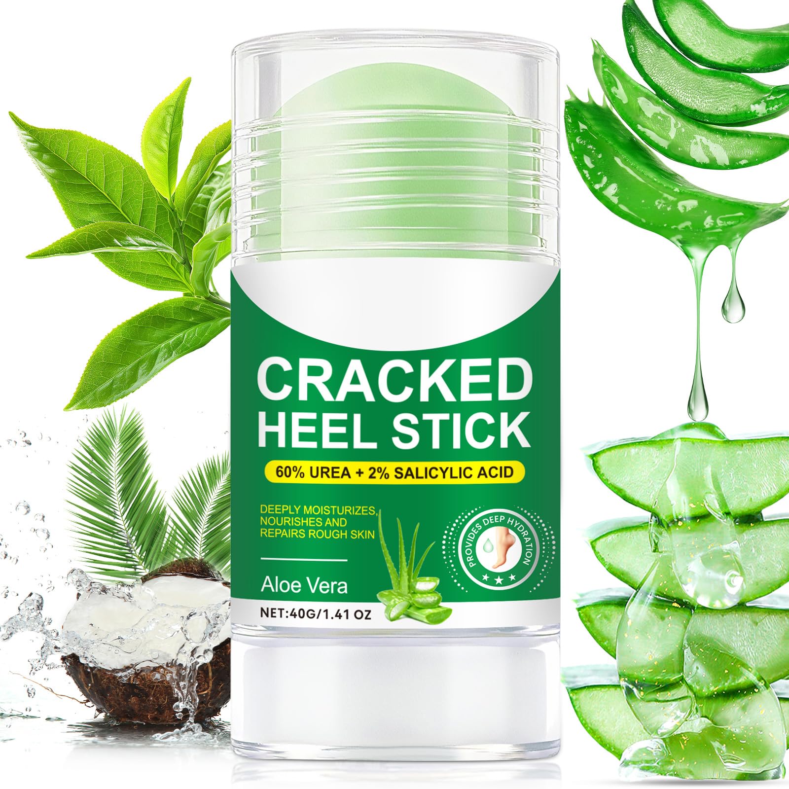 Aloe Vera Foot Care Stick with 60% Urea, Relief for Dry Cracked Heels with 2% Salicylic Acid