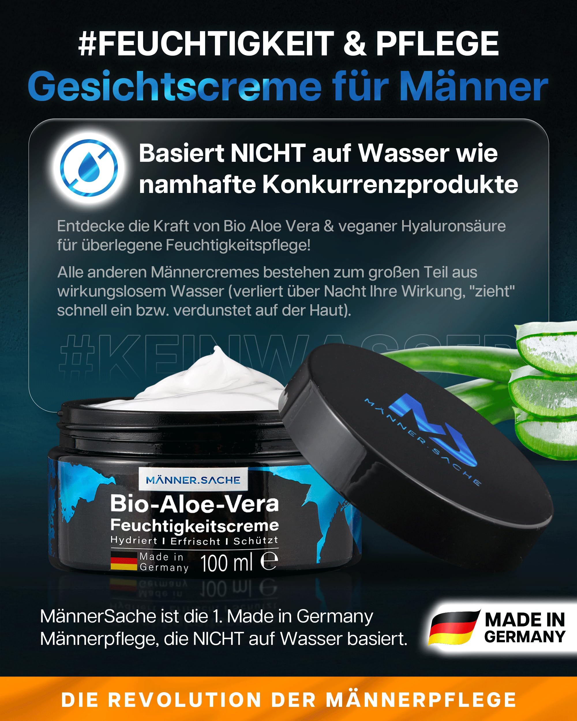 BIO-Aloe-Vera Feuchtigkeitscreme Gesicht Mnner & After Shave Herren -  riesige 100ml Made in Germany - Gesichtspflege vegan, Gesichtscreme Mnner  - Hyaluron, Panthenol, Silber, Geschenke fr Mnner : Amazon.de: Kosmetik