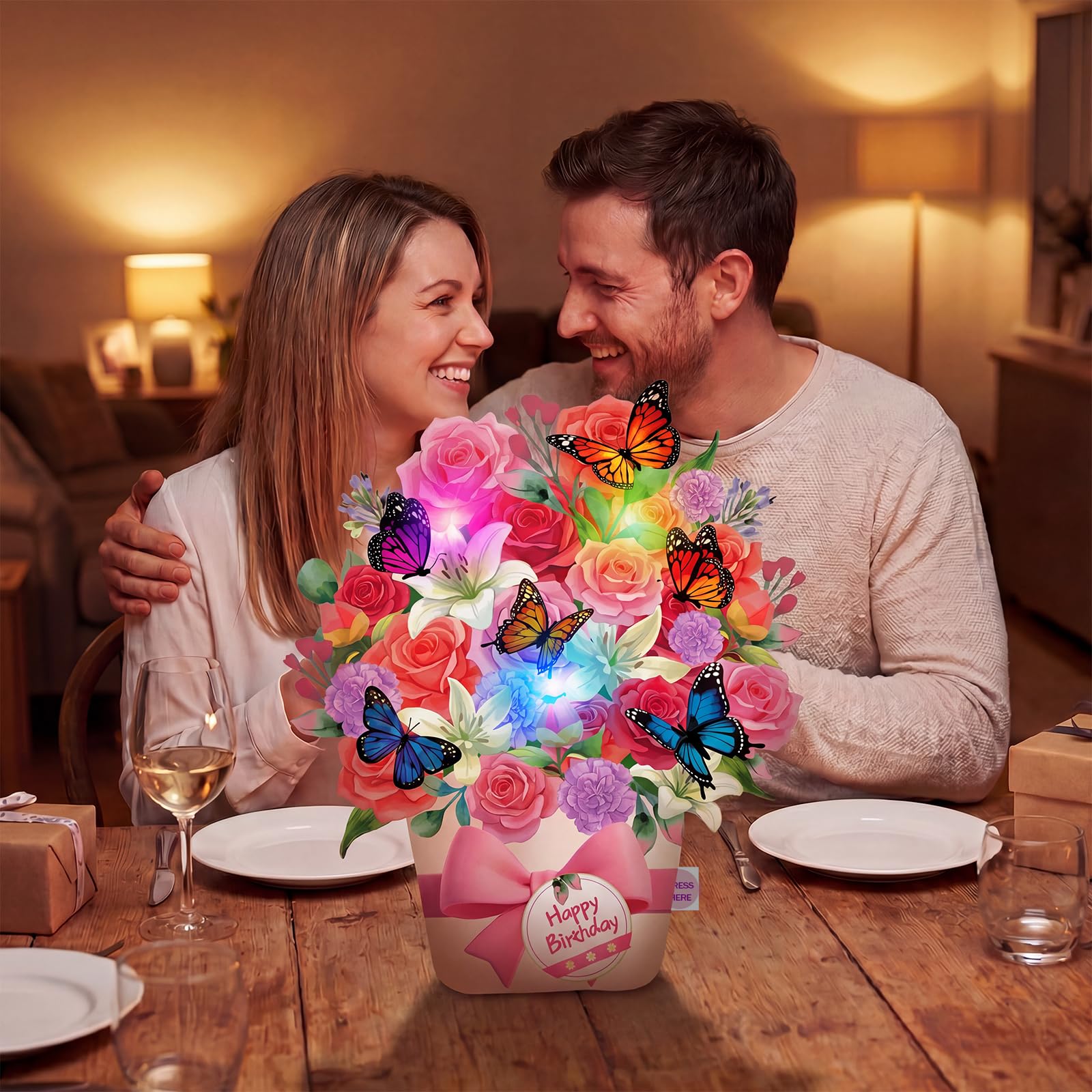 Geburtstagskarten mit Musik und Lichtern, Pop-Up-Geburtstagskarte, 25,4 cm, lebensgroßer Blumenstrauß, 3D-Pop-Up-Geburtstagsgeschenkkarte für Frauen, Ehefrau, Mutter, Tochter, Schwester
