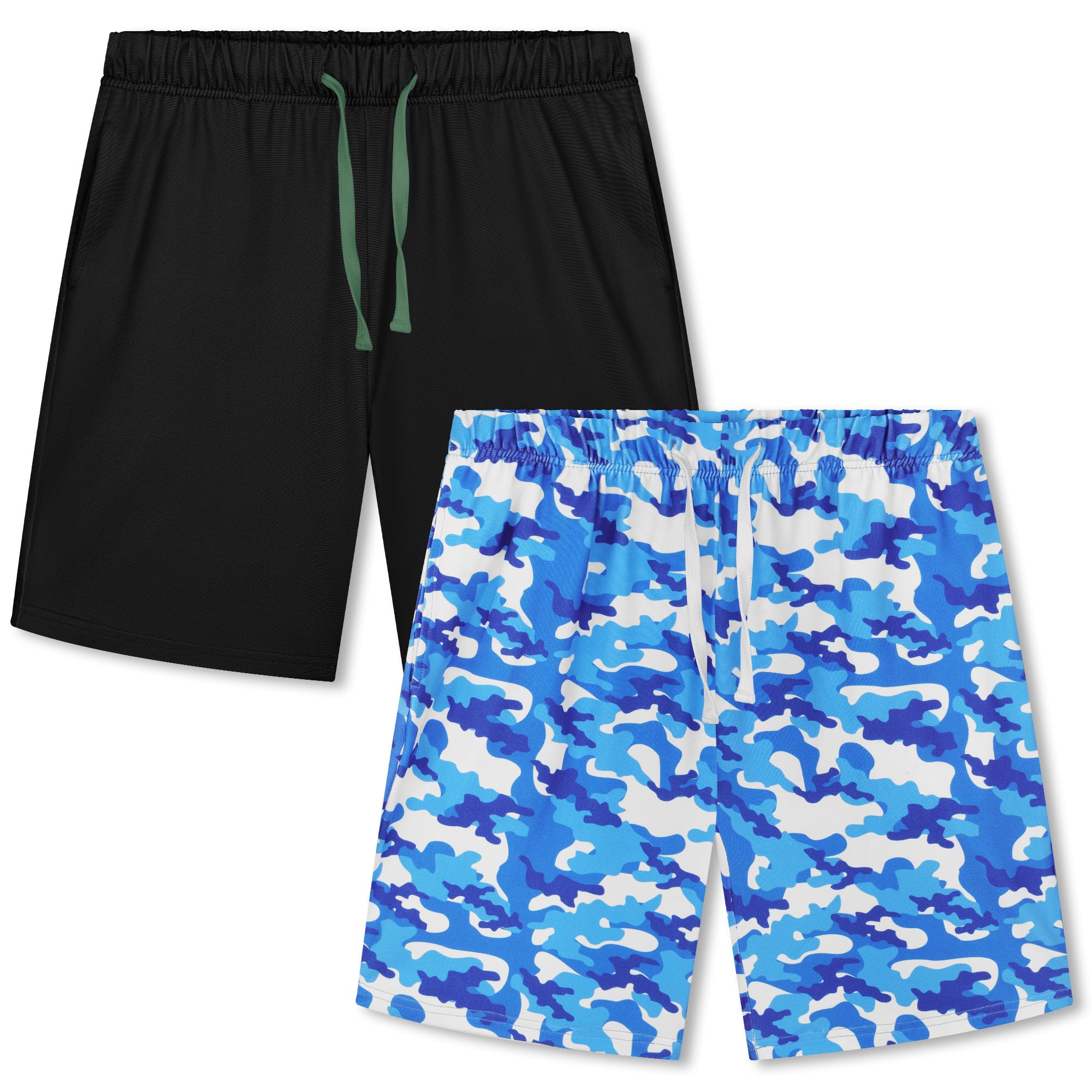 Cooraby 2 Pack Boys Pajamas Shorts with Drawstring Pockets Teens Pull-on Pajamas Shorts Sport Casual Shorts for Youth