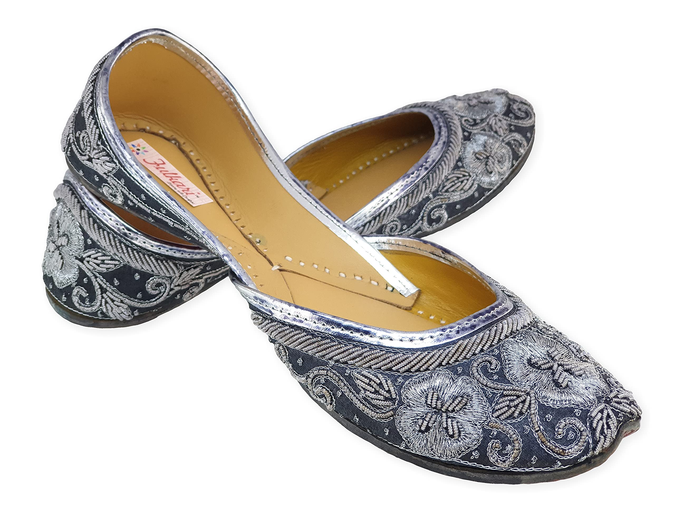 Women's Zarri Flower Embroidered Soft Leather Jutis | Bite and Pinch Free Juttis | Punjabi Formal Jutti | Girl's Wedding Flat Jooti Ladies Mojari | Bridal Ethnic Flats Juti |-image-20
