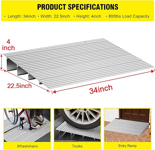 Miniatura 2 de Rampa para umbral de puerta DWALE de 4" de altura, rampa de aluminio para entrada o puertas con capacidad de carga de 800 lbs para sillas de ruedas,