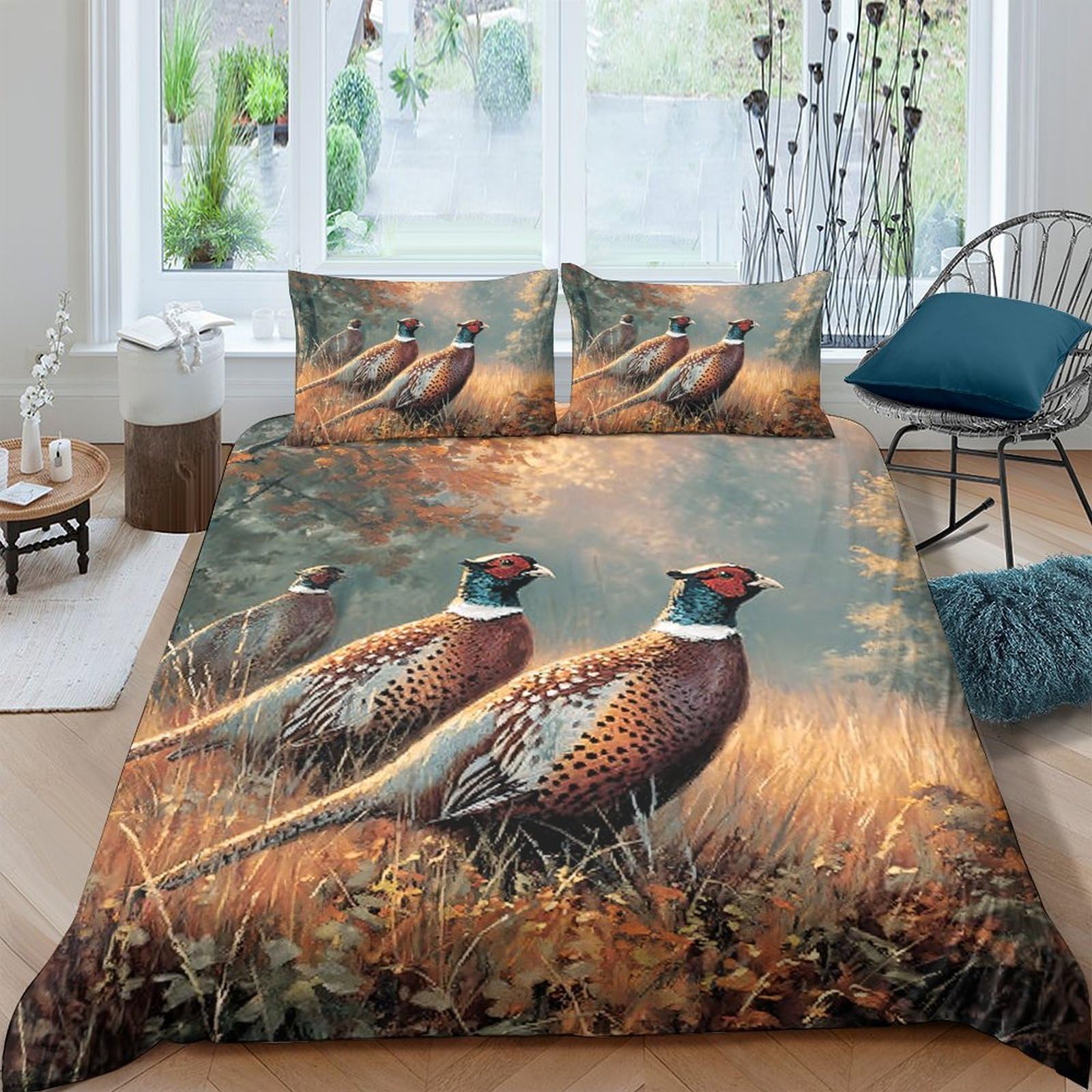 Ctjqhvkz Style-8 3D Printed Wild Pheasant Fitted Sheet Microfiber Soft Autumn Meadow Bed Cover Anti-Slip Washable For Bedroom Guestroom Single（135X200cm）