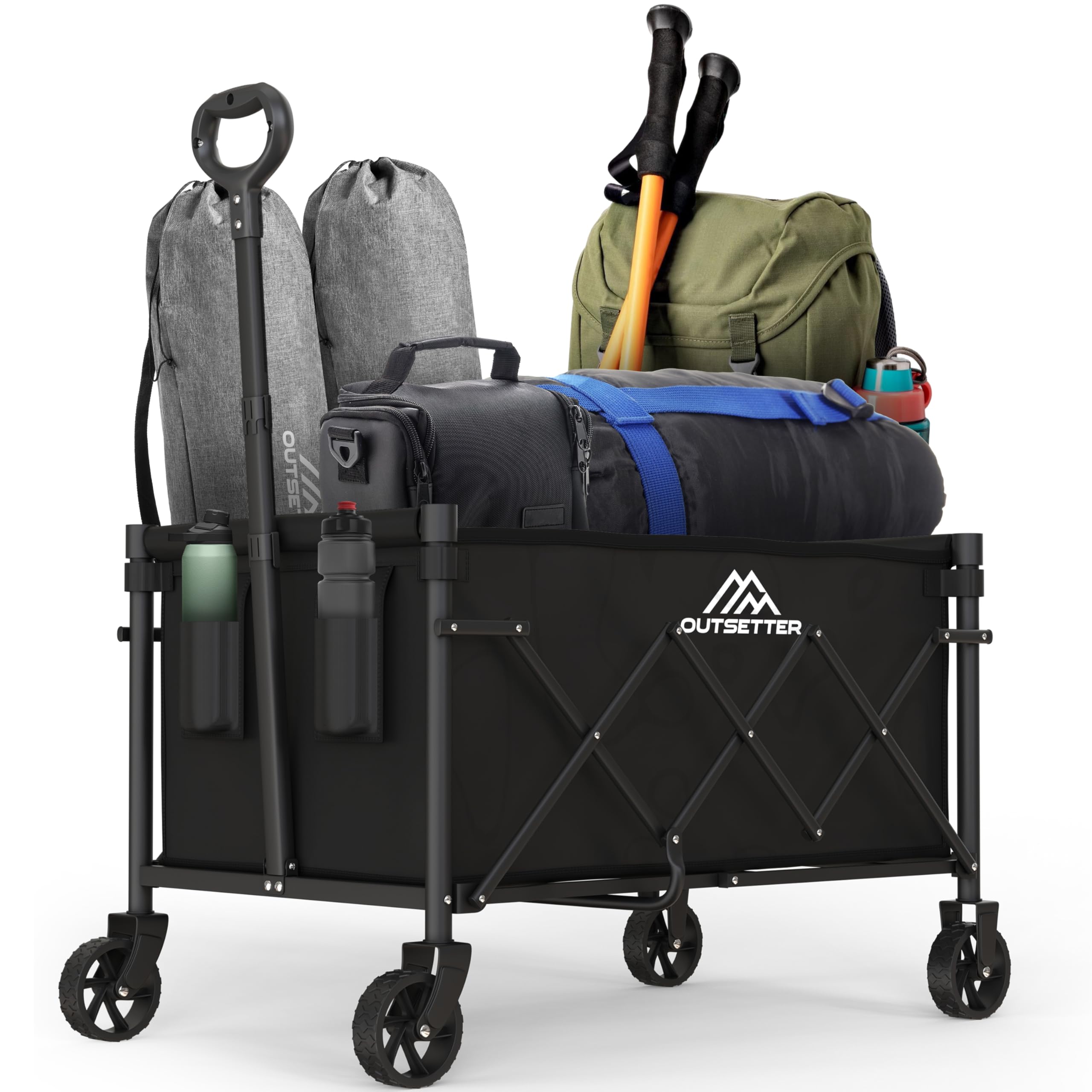 68L Festival Trolley Folding Trolley Cart on Wheels, Portal Festival Camping Wagons Cart with Adjustable Handle, Foldable Wagon for Camping, Garden, Beach, Shopping, Outdoor