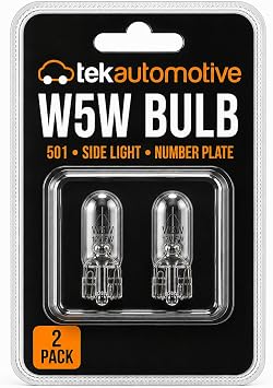 Tek Automotive 501 W5W Bulb 12V 5W Capless Side Light Bulbs - Twin Pack | Side Light & Number Plate Bulbs, E Marked Road Legal
