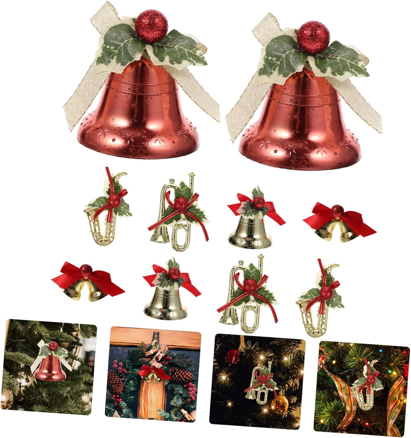 30pcs Christmas Flower Bowknot Bell Ornaments for Crafts Unique Xmas Hanging Decor for Tree Wall and Party Decorations Bows for Festive Atmosphere