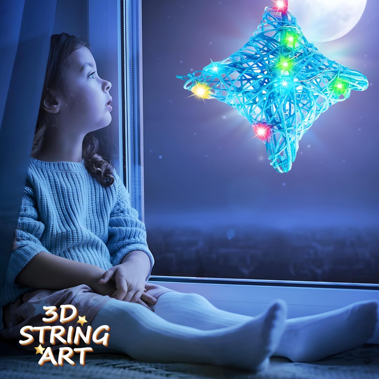 ROHSCE 3D String Art Kit for Kids, DIY Light Up String Art Lantern Kit Heart Arts and Crafts, Christmas Birthday Present for Kids 8-10, Gifts for Girls and Boys, Toys for 7 Year+ Old