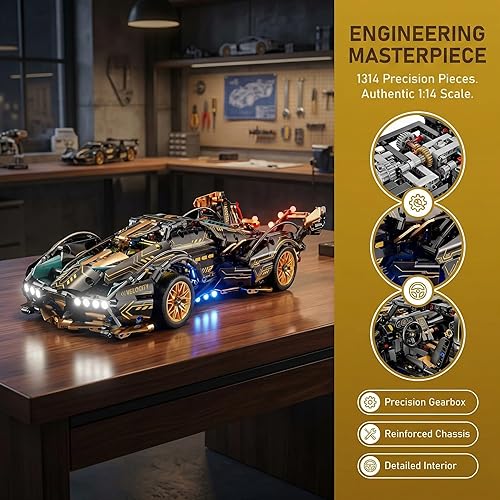 Miniatura 3 de 1314pc 1:14 Kit de supercoche RC a escala 1:14 | Aplicación y control remoto, luces LED, juguete STEM para mayores de 10 años | Construye el auto de