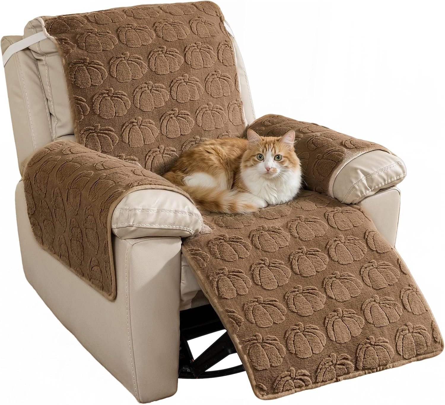 LiveGo Recliner Chair Cover, 400g Faux Rabbit Plush Recliner Covers Slipcovers, Non-Slip Thick & Cozy Armchair Furniture Protector with Elastic Belt & Silicone Grips for Living Room Bedroom