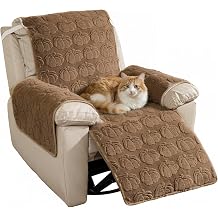 LiveGo Recliner Chair Cover, 400g Faux Rabbit Plush Recliner Covers Slipcovers, Non-Slip Thick & Cozy Armchair Furniture Protector with Elastic Belt & Silicone Grips for Living Room Bedroom