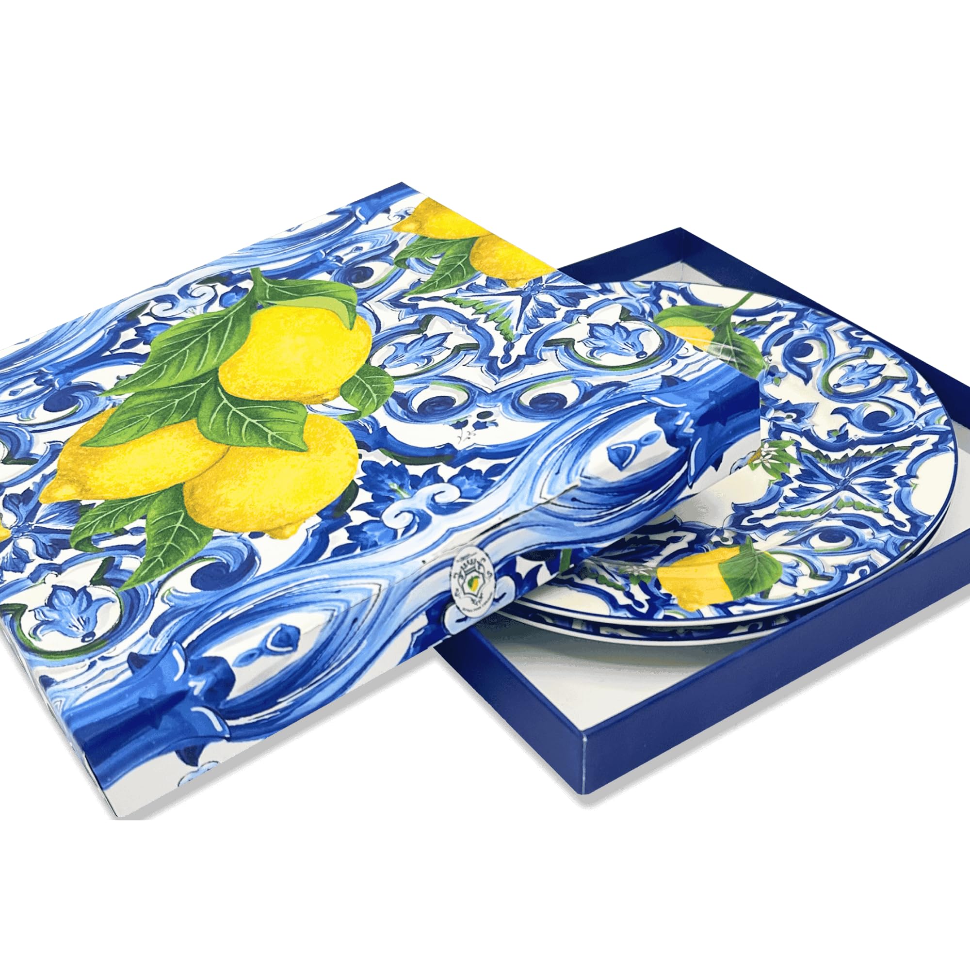 DIVINA SF183 Lot de 2 assiettes en céramique avec motif citrons 19 cm