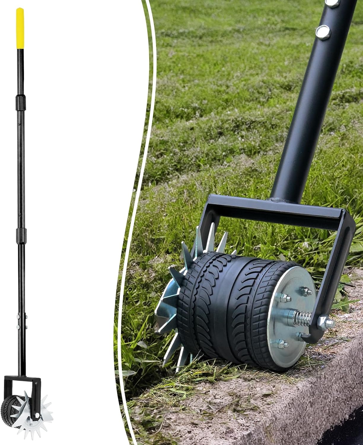 Colwelt Wheel Rotary Edger Lawn Tool 59’’, Manual Lawn Edger with Extra-Wide Rubber Wheel, Lawn Edgers Manual with Reinforced Bracket, Grass Edger Edging Tool for Landscaping, Sidewalk, Driveway, Yard