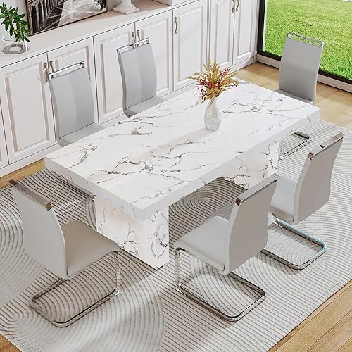 Miniatura 15 de gopop Juego de mesa de comedor de 11 piezas, juego de mesa de comedor de mármol de 79 pulgadas para 10, tablero y base de mesa de comedor MDF con