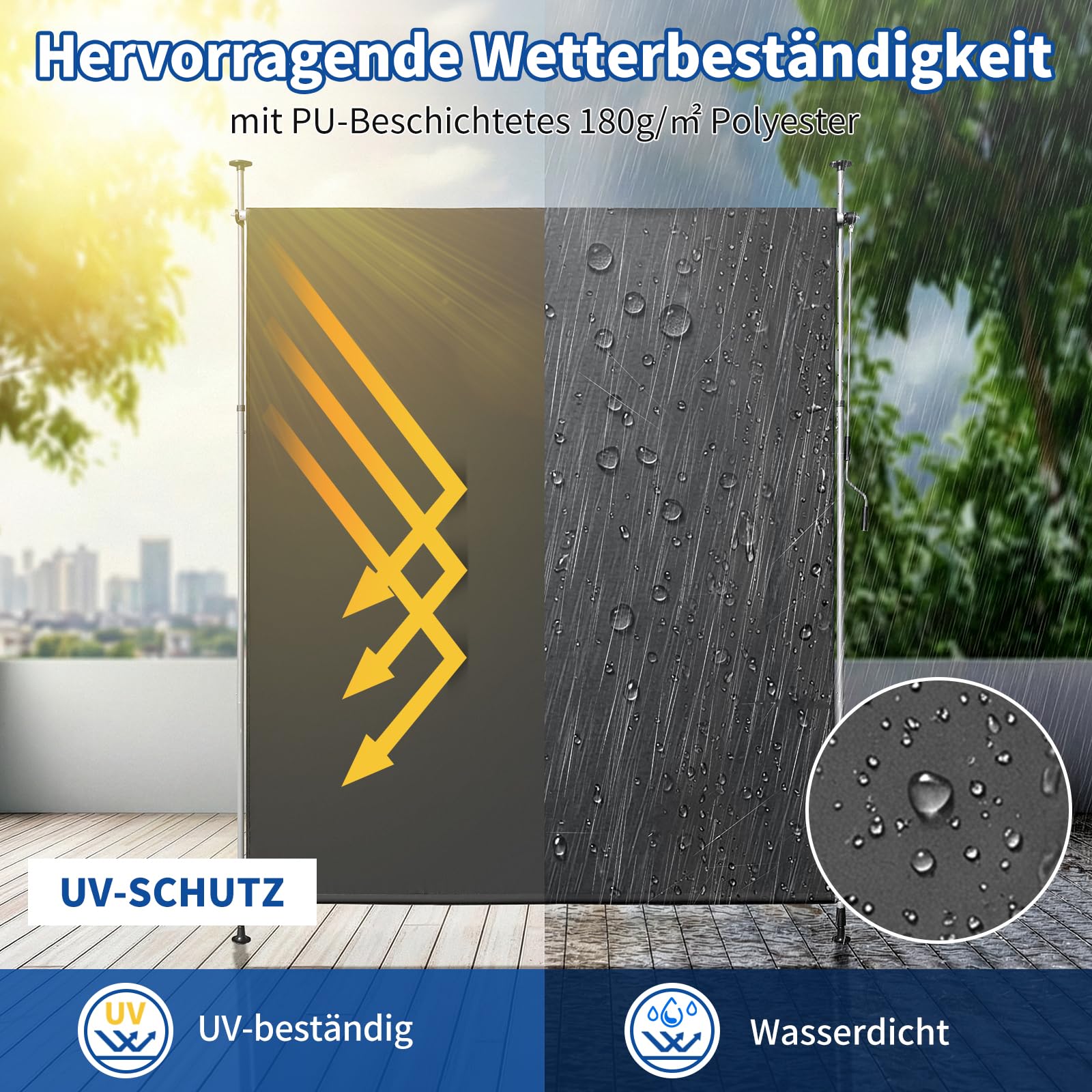 LEADZM Klemmmarkise Senkrechtmarkise 200x305 cm,Ausziehbar & Blickdicht, UV-Schutz 50+ & Wasserfest, Ohne Bohren mit Handkurbel für Garten, Terrasse, Balkon&Wohnzimmer,Anthrazit