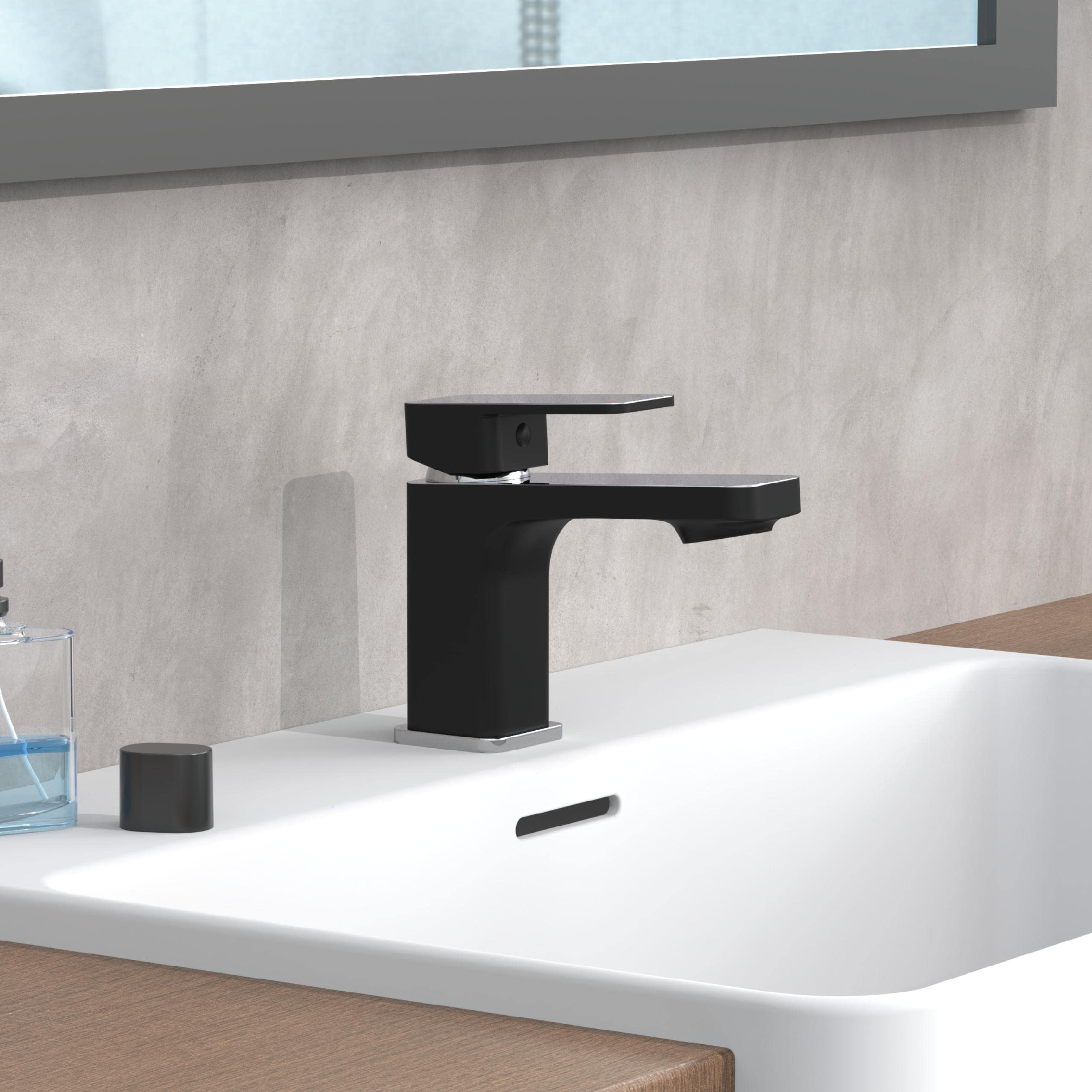 SCHÜTTE 43106 MADAGASKAR Waschtischarmatur mit Ablaufgarnitur, Mischbatterie mit Pop-Up Ventil, Badarmatur Waschbecken, Einhebelmischer Badezimmer, Wasserhahn Bad, Schwarz Chrom