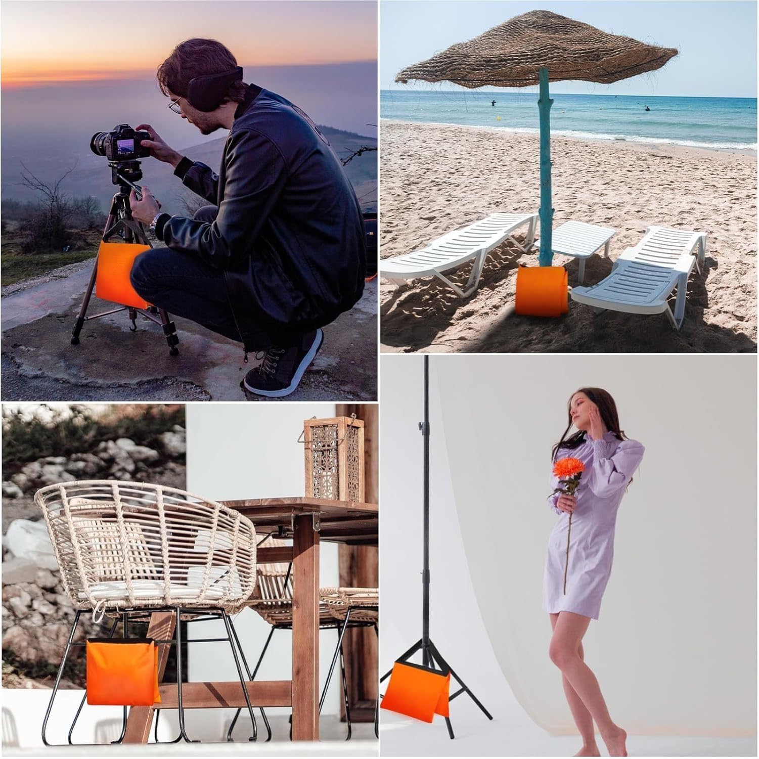 EMART Sacchi di Sabbia per Uso Intensivo Arancione Borsa peso Studio Fotografico Design a Bisaccia per Cavalletto Fotografico, Treppiede Leggero,Set Cinematografici, Produzioni dal Vivo -4 Confezioni