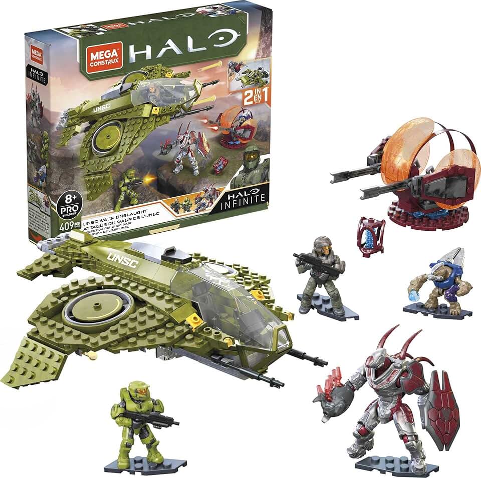 MEGA Halo Infinite Toy Building Set, UNSC Wasp Onslaught Aircraft with 406 Pieces