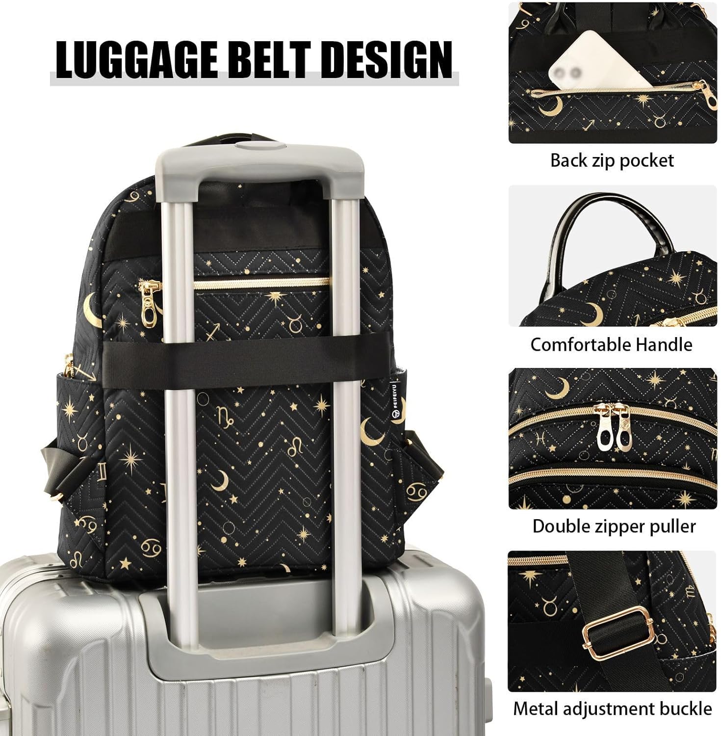 ALAZA Moon Star Zodiac Women’s Backpack Purse Causal Daypack Work Travel College Business Trip Bag Shoulder Bag - Image 4