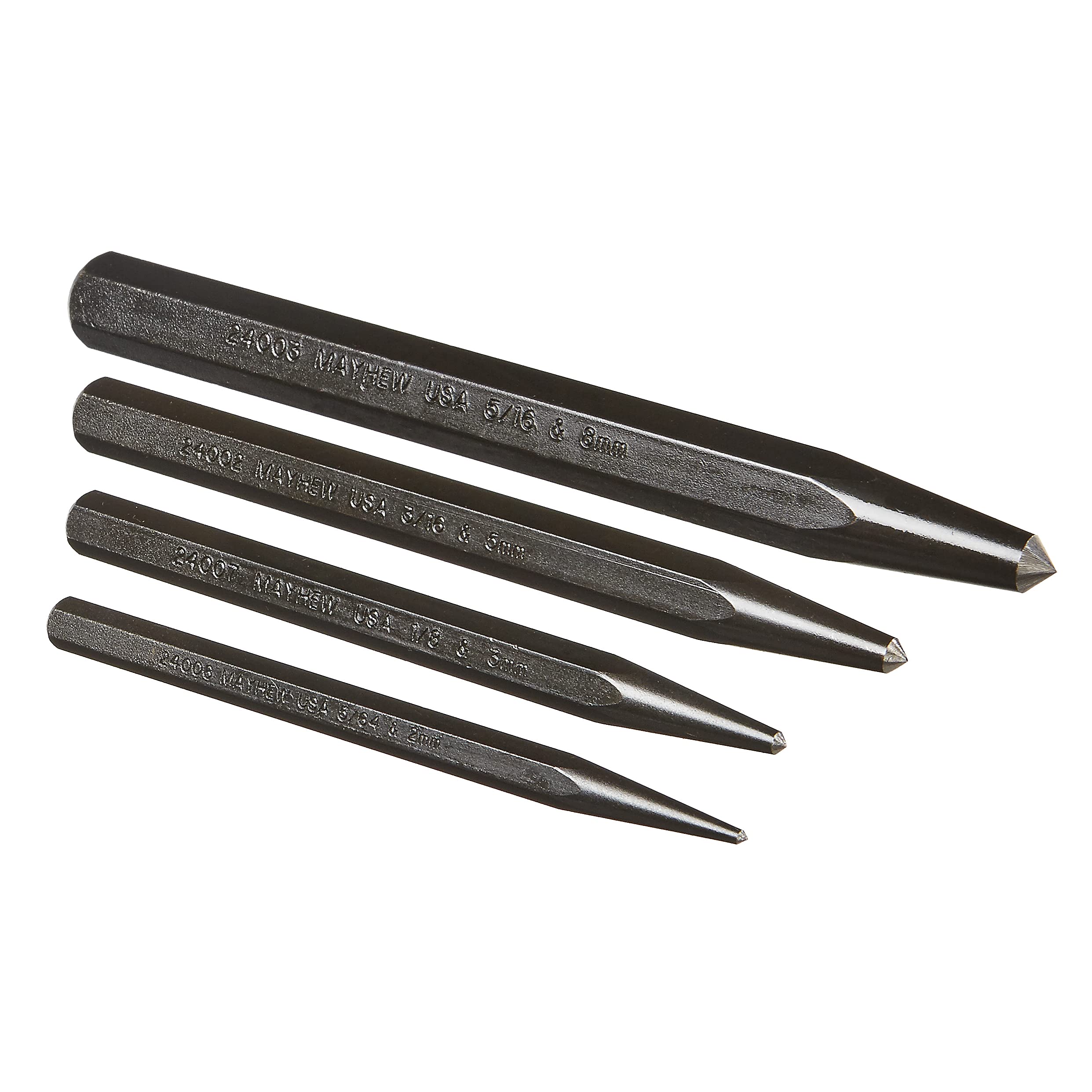 Mayhew Tools 62215 Körner, schwarzes Oxid-Finish, 4-teilig