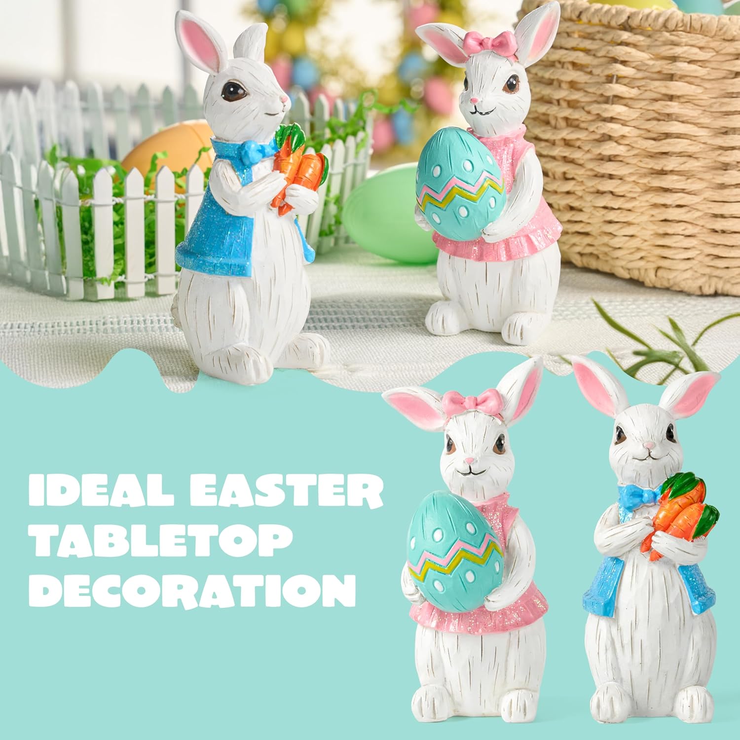 JOYIN Easter 2Pcs Bunny Decor, Easter Indoor Decorations for Table, Spring Decor for Home, Rabbit, Egg Figuring for Home and Office - Image 4