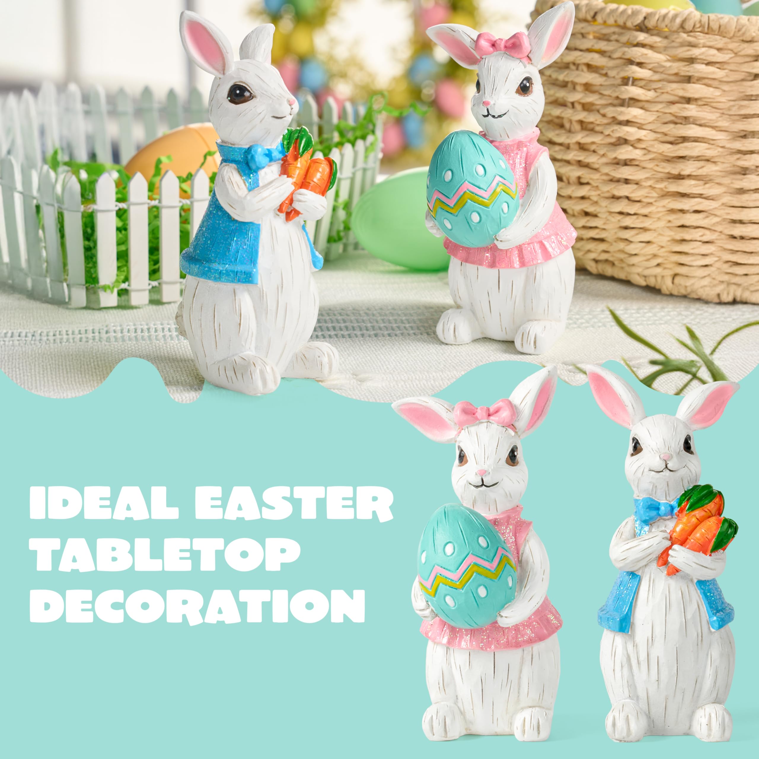 JOYIN Osterhasen-Dekoration, Osterdekoration für den Innenbereich, Frühlingsdekoration für Zuhause, Kaninchen, Eierfigur für Zuhause und Büro, 2 Stück