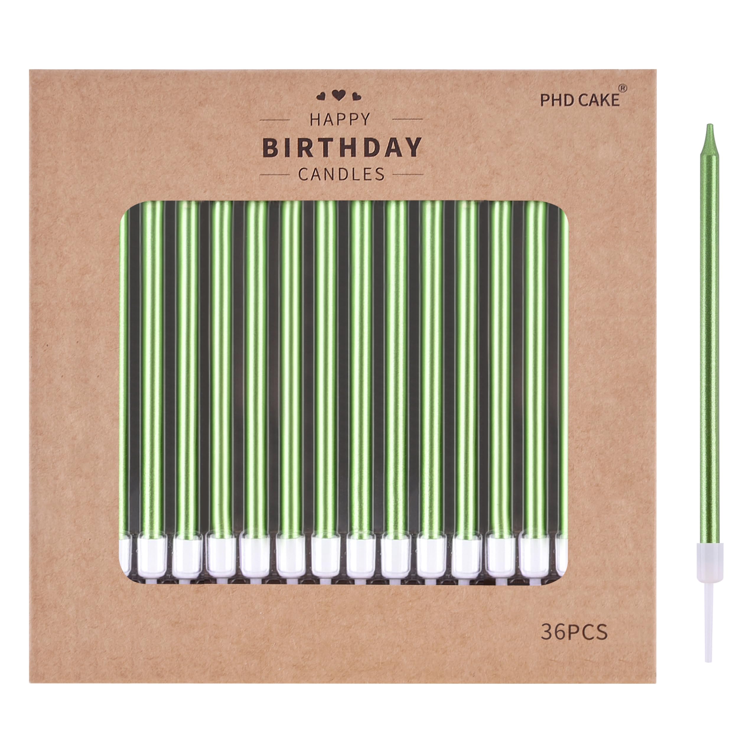 PHD CAKE 36-Count Green Long Thin Metallic Birthday Candles, Cake Candles, Birthday Parties, Wedding Decorations, Party Candles, Cake Decorations