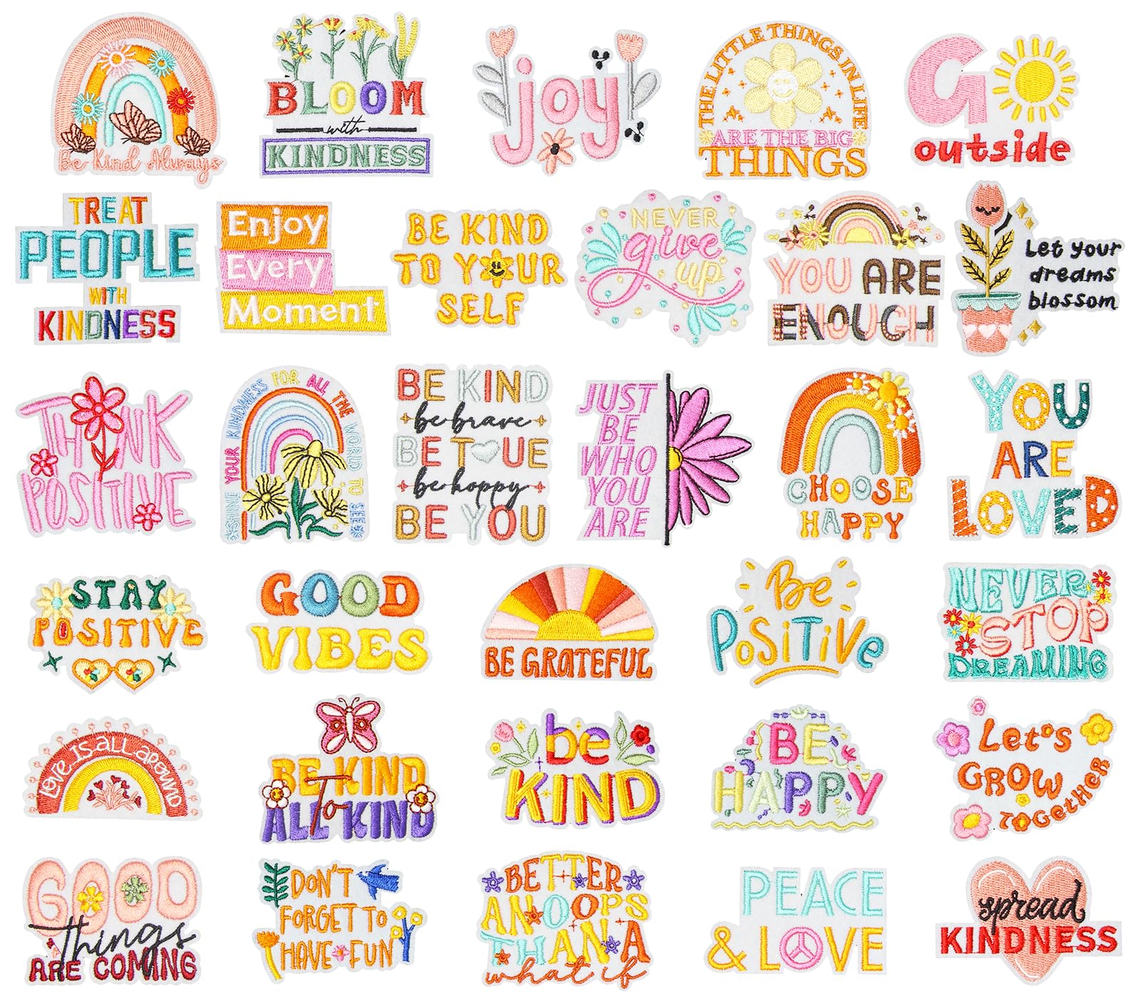 Photo 1 of HEYTRCO 32PC Positive Affirmations Embroidered Iron-On Patches