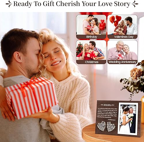 Miniatura 3 de Marco de fotos Mr and Mrs  Marco de boda, marco de fotos de compromiso, regalo ideal para parejas, 2 marcos de fotos en forma de corazón con texto
