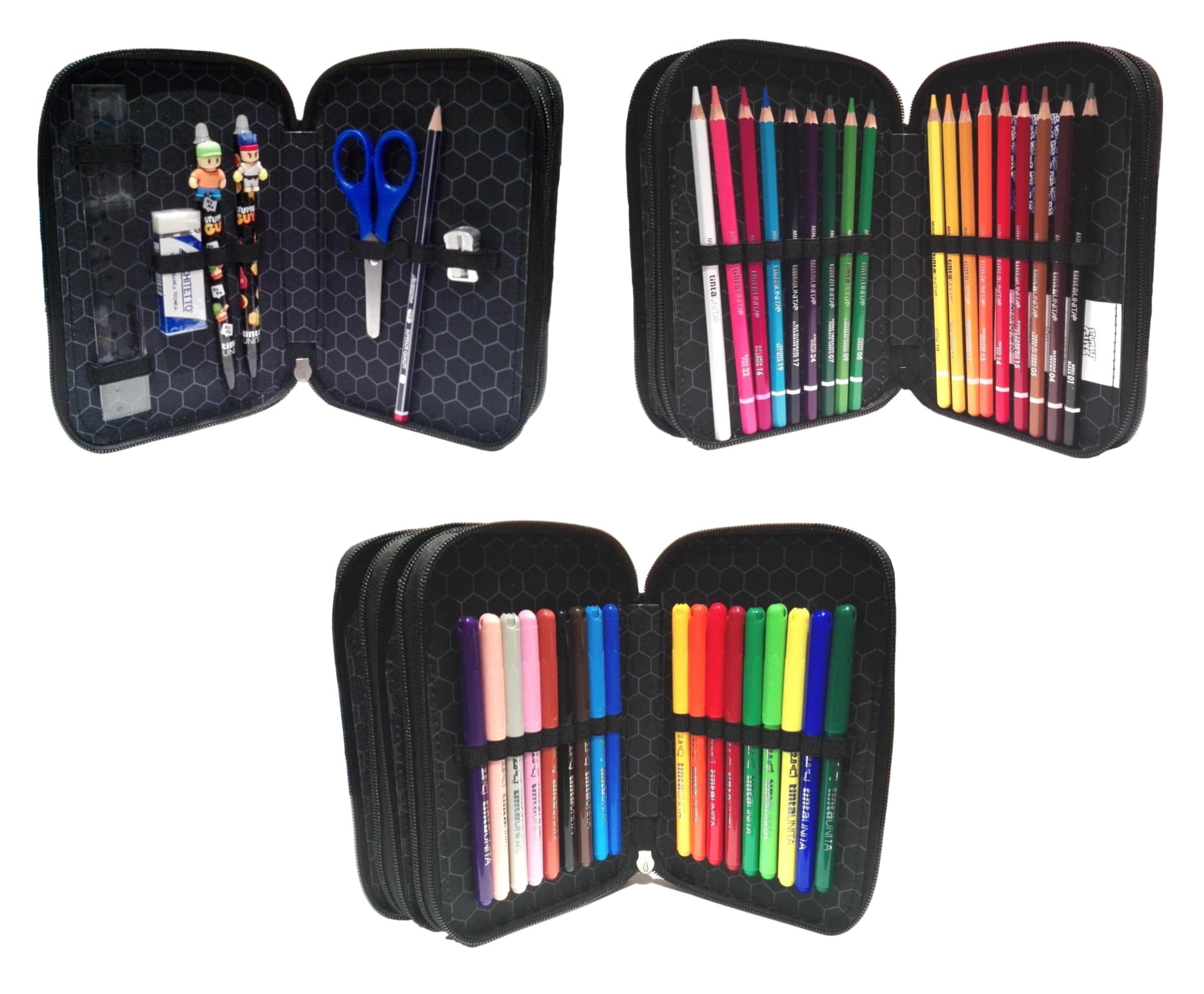 PRESTIGE & DELUXE Trolley Zaino Scuola Stumble Guys Tondo 3 Scomparti zip per bambini primaria media + astuccio 3 piani completo + Diario + Set scrittura