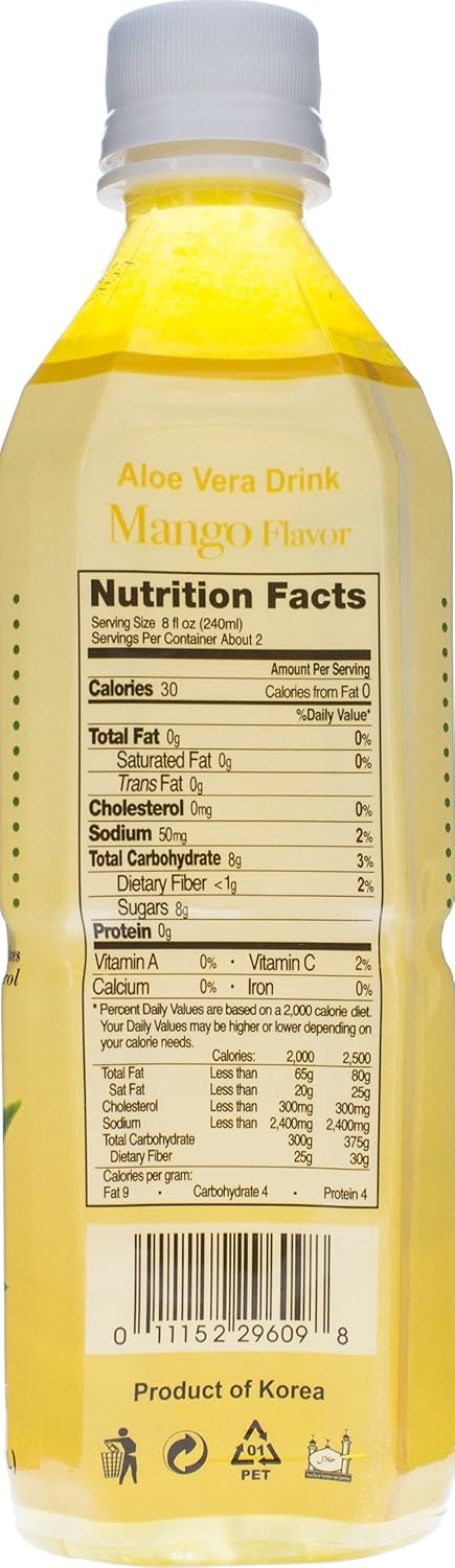 Hapi Aloe Vera Drink, Mango, 16.9 Ounce (Pack of 20)