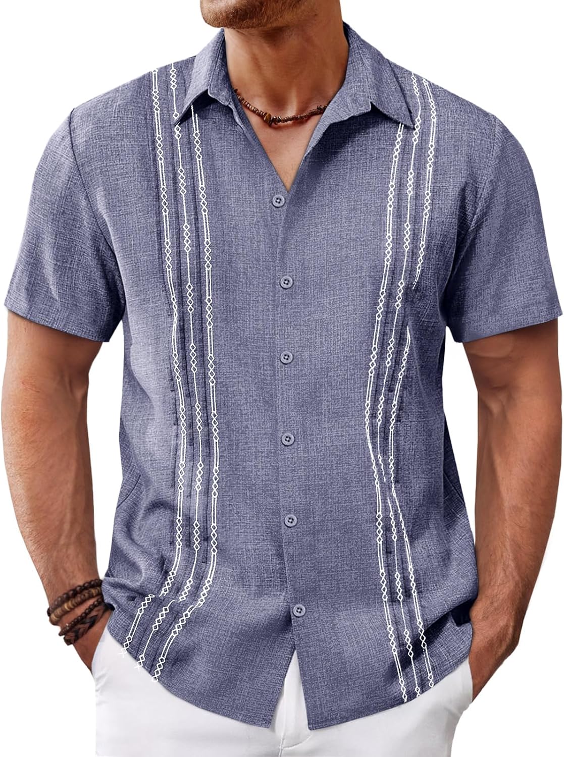 Runcati Mens Cuban Guayabera Shirts Short Sleeve Button Down Casual Summer Beach Wedding Embroidered Linen Tops