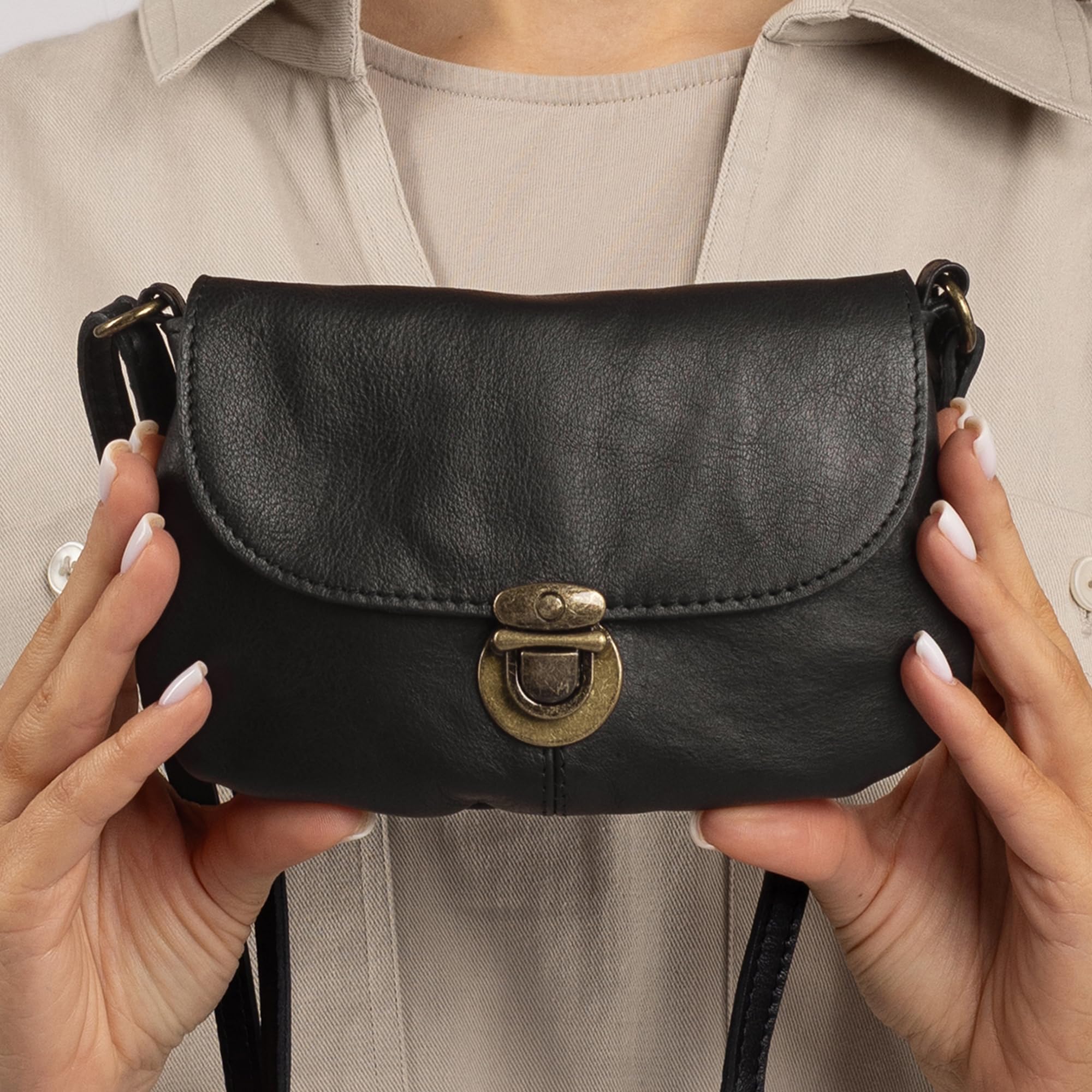 Gusti Gusti Leder Rona - Bolso bandolera de piel, diseño vintage