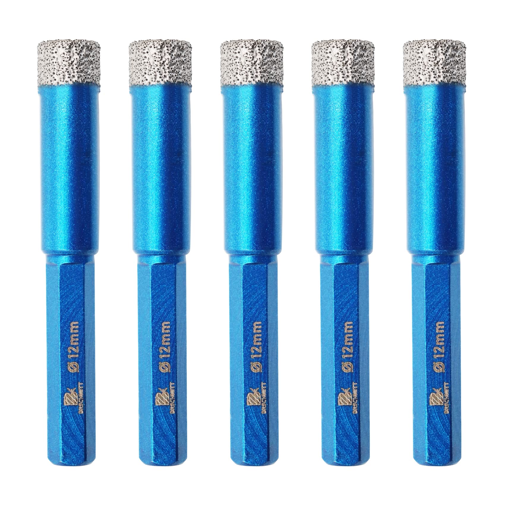 BRSCHNITT 5pcs 12mm Diamond Hole Saw Core Drill Bit Set for Porcelain Tile, Ceramic, Stone, Granite, Marble - Dry Drilling Hex Shank Kit โ image 1