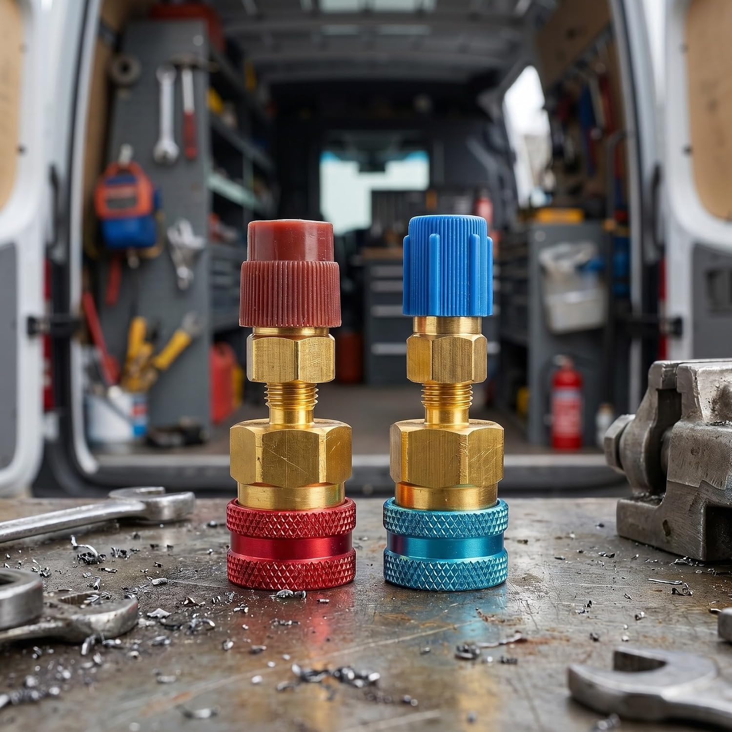 R1234yf and Quick Couplers Kit for 6pcs, Blue and Red High Low Side Connectors, Copper and Plastic Material, Wide Compatibility Easy Installation Car Air Conditioning System