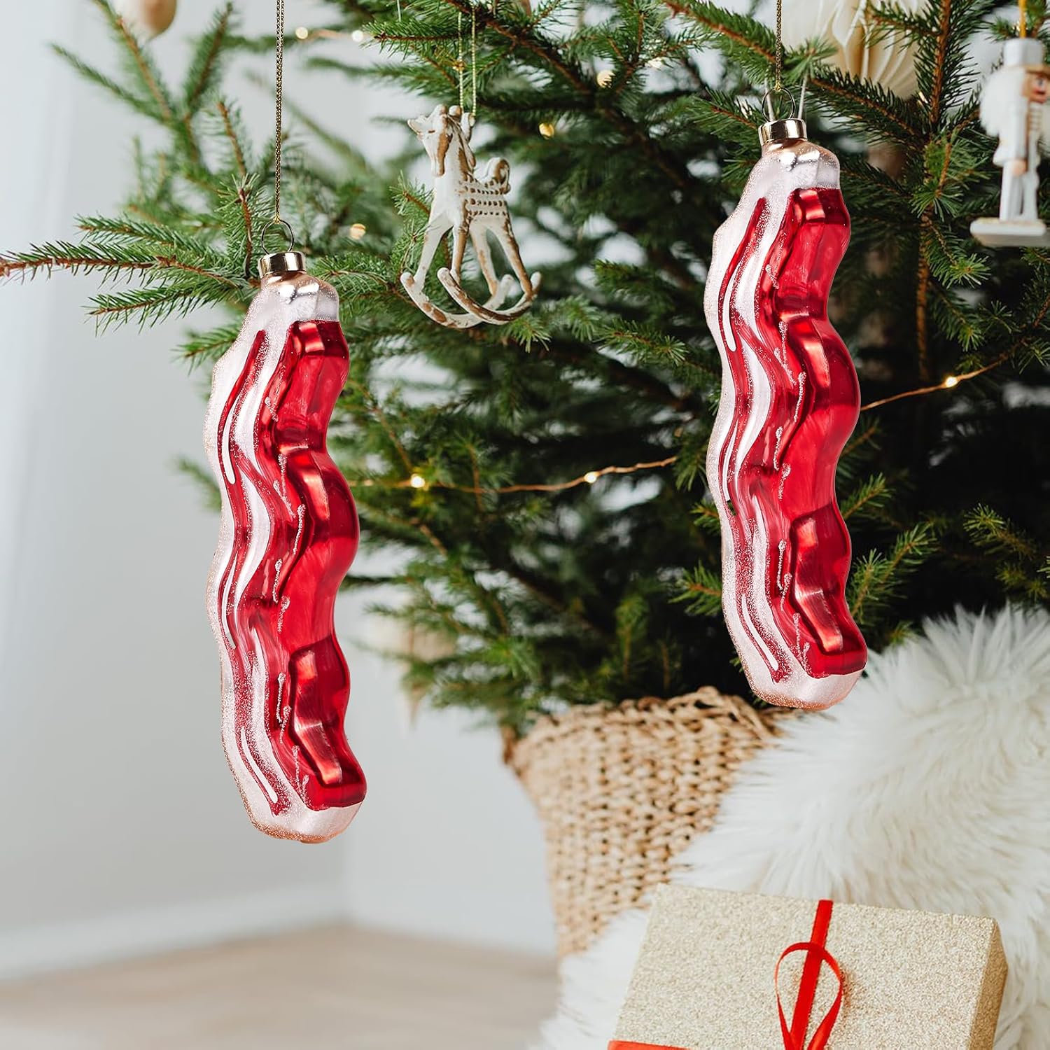 Glass Christmas Tree Ornaments, Bacon Mini Food Funny Hand Blown Hanging Decorations for Xmas Ornaments, Rare Home Decor Gift - Image 5