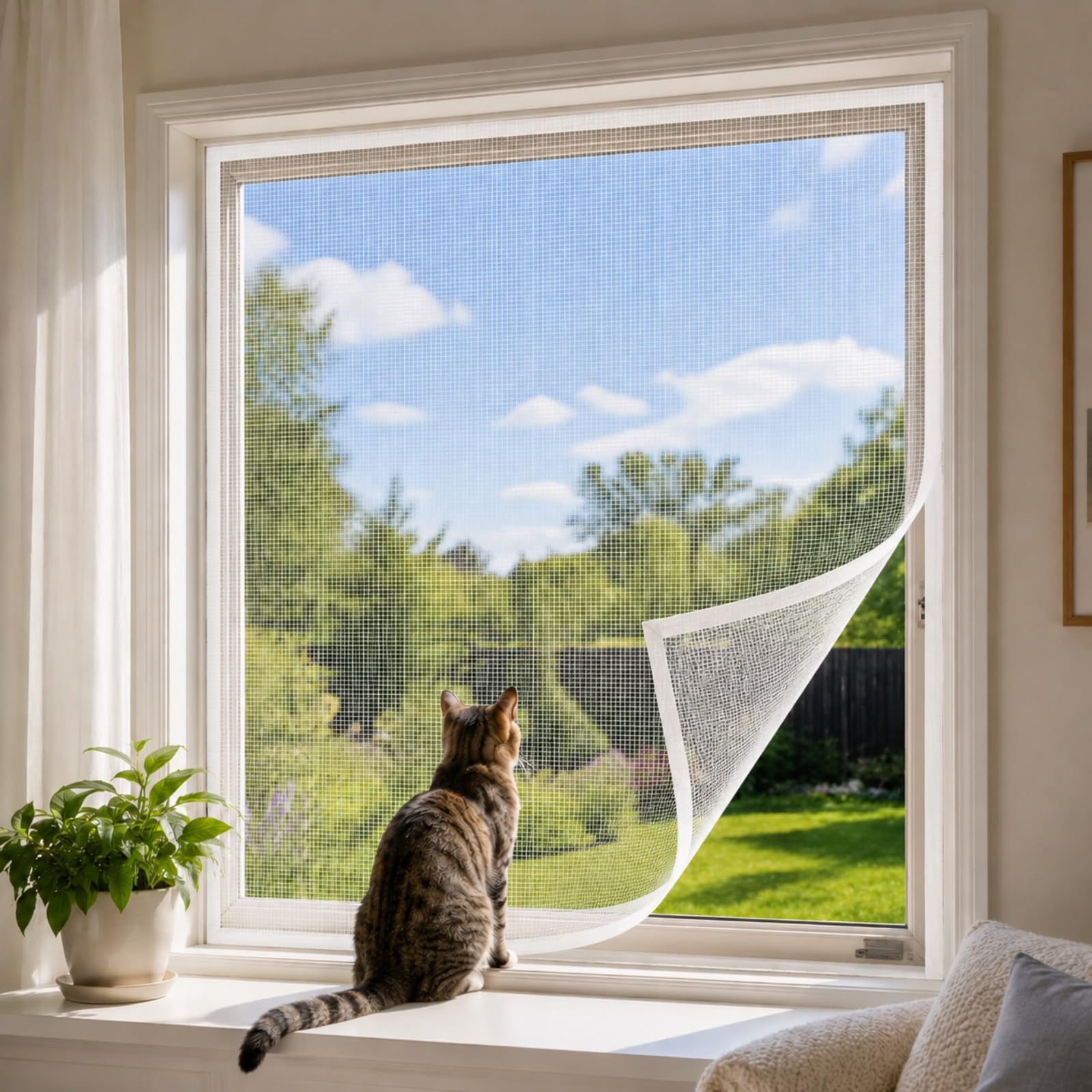 Insect Stop Klett Fliegengitter für Fenster, Fliegengitter Fenster Insektenschutz mit Klettband, Katzennetz für Balkon Ohne Bohren Pollenschutzgitter Fenster(Weiß,150x200cm,)