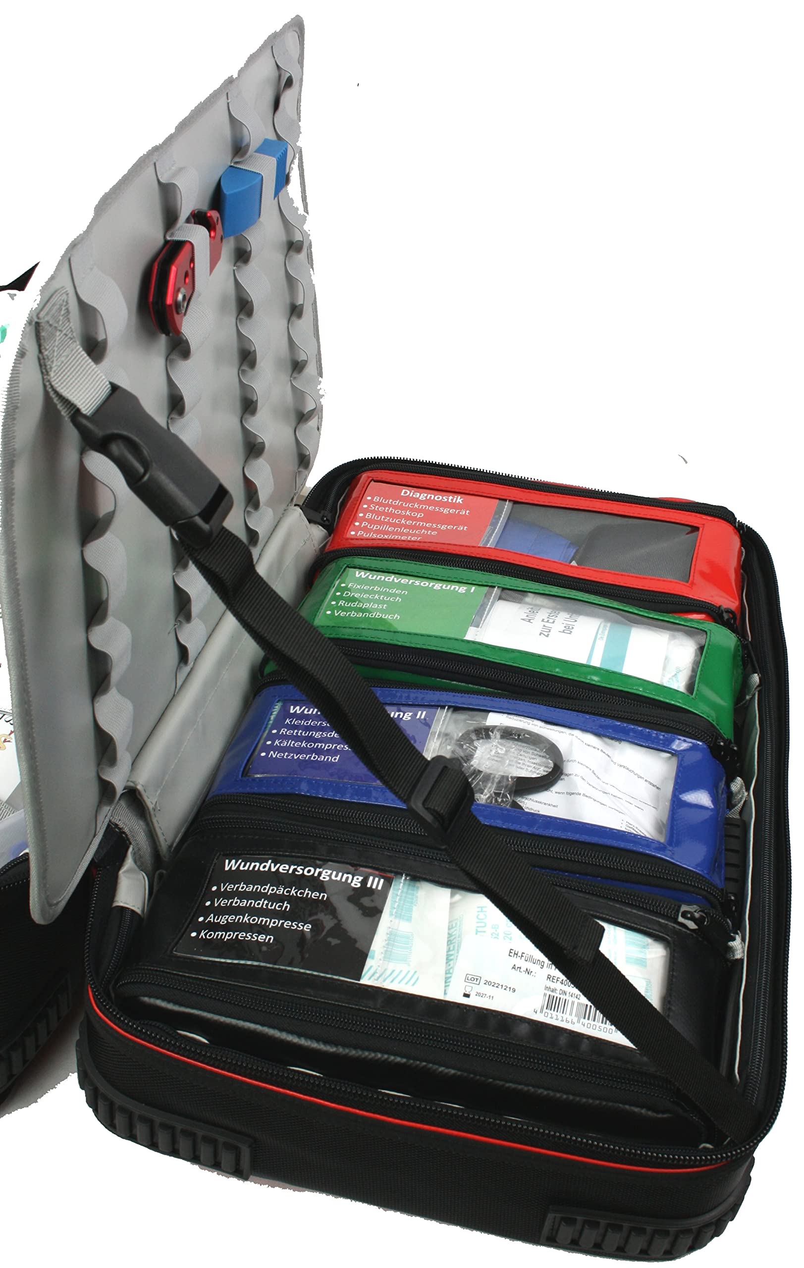Team Impuls - Großer Erste Hilfe Notfallrucksack - Feuerwehr - in Rot - Premium gem. DIN 14142 - Planenmaterial