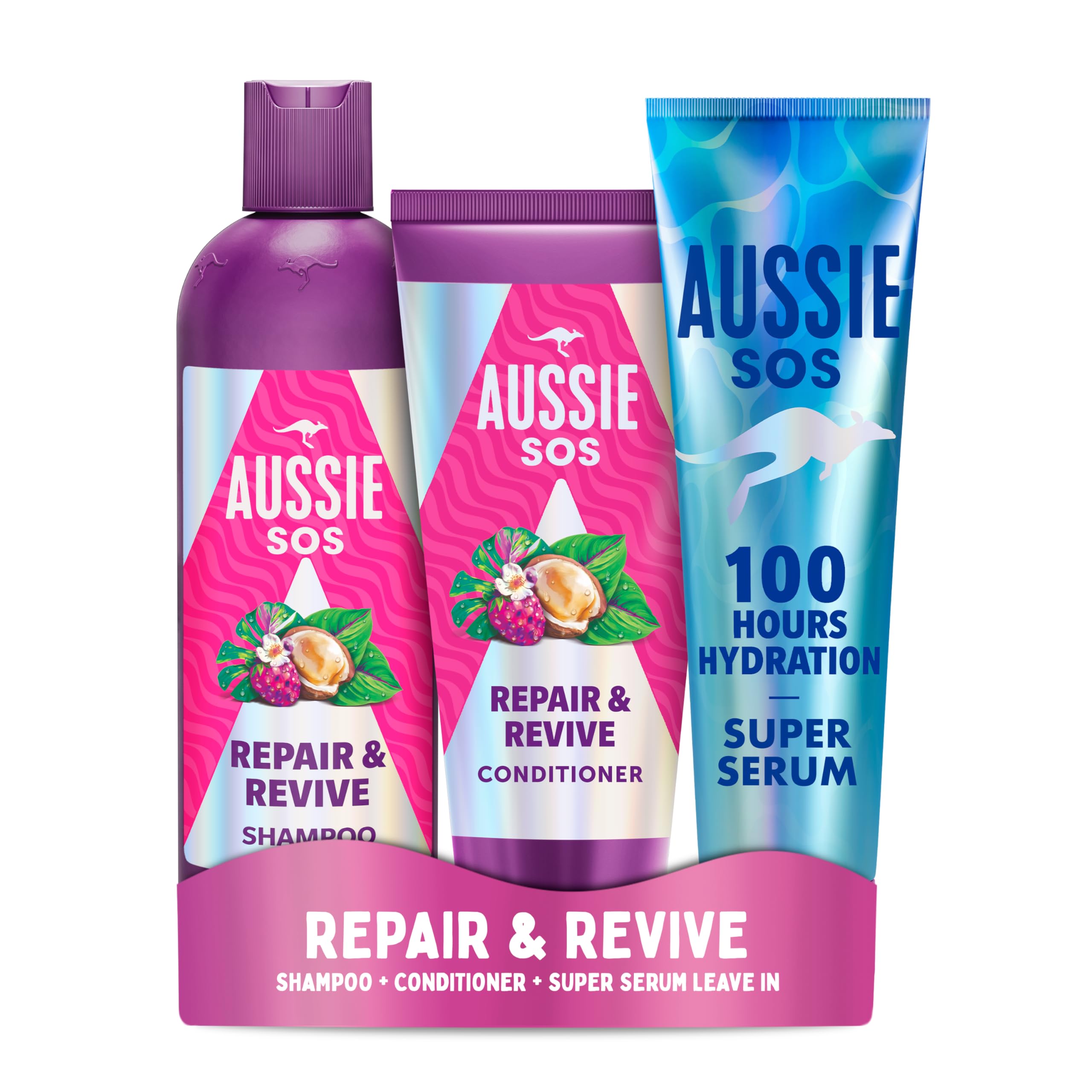 Aussie SOS Repair & Revive Bundle: Shampoo 300ml , Conditioner 200ml, Serum 160ml