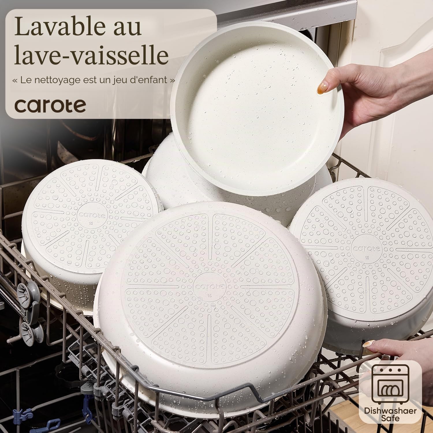 CAROTE Lot de 17 casseroles et poêles antiadhésives, poignée amovible, casseroles et poêles de cuisine à induction, ensemble de cuisine antiadhésif, passe au four/lave-vaisselle/réfrigérateur, gain de