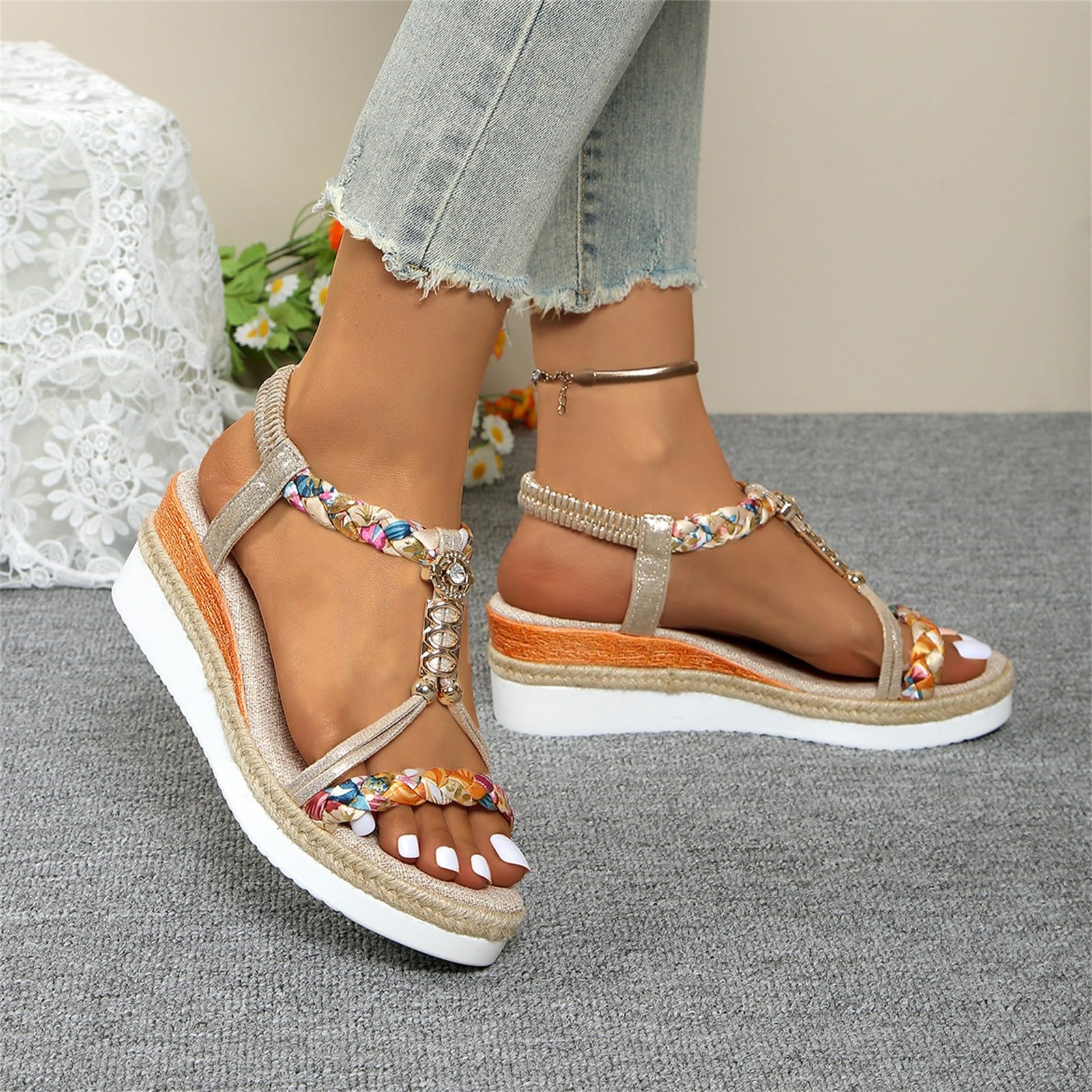 Generico Sandalidonna Estive Eleganti Estivi Con Zeppa Da Donna Traspiranti Antiscivolo Punta Comodi Sandali Semi-Rimorchio Scarpe Donna Ortopediche Aperte Ortopedici Comfort 36 Sandalo Oro 39